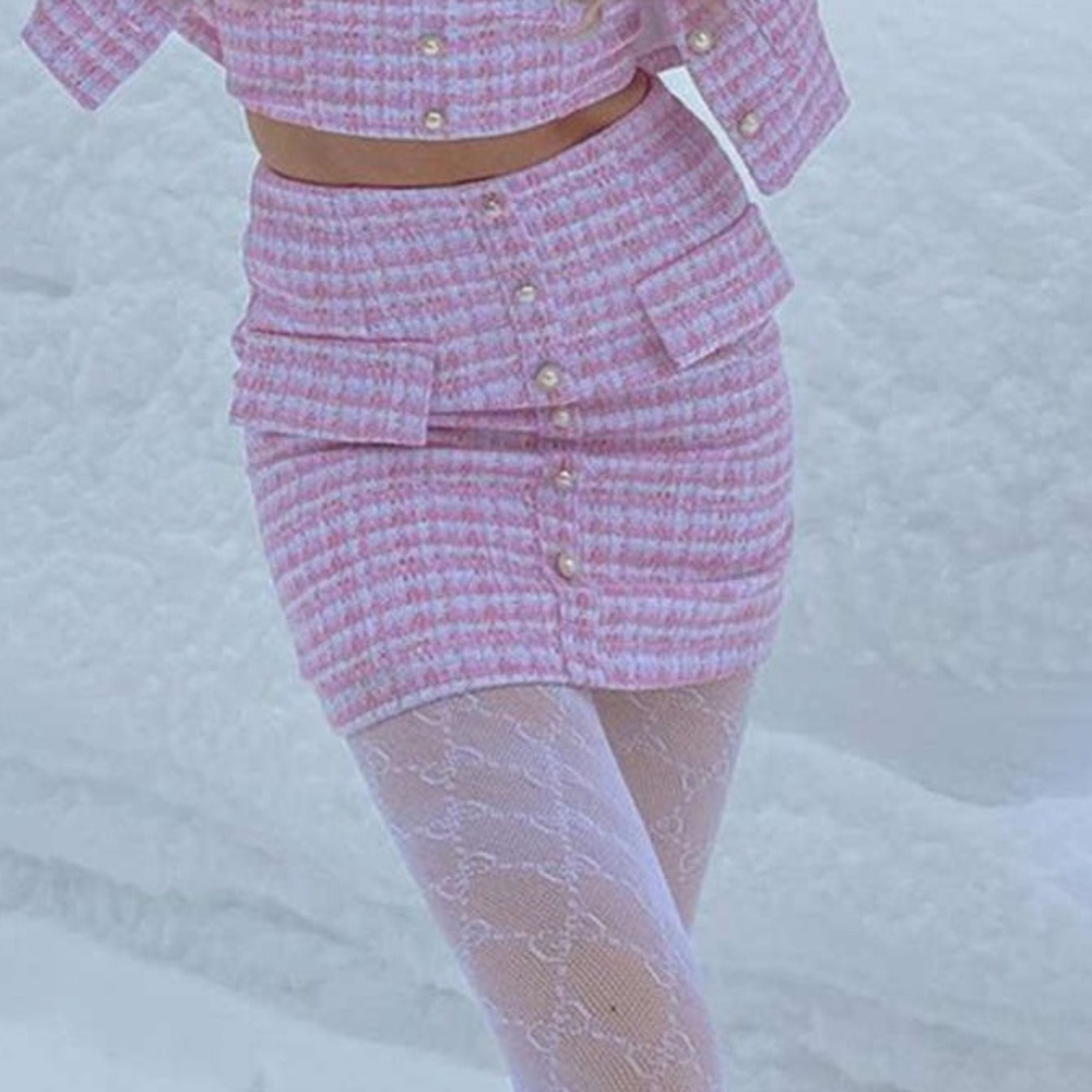 Cider Check Tweed Button Up Mini Skirt, Size XS